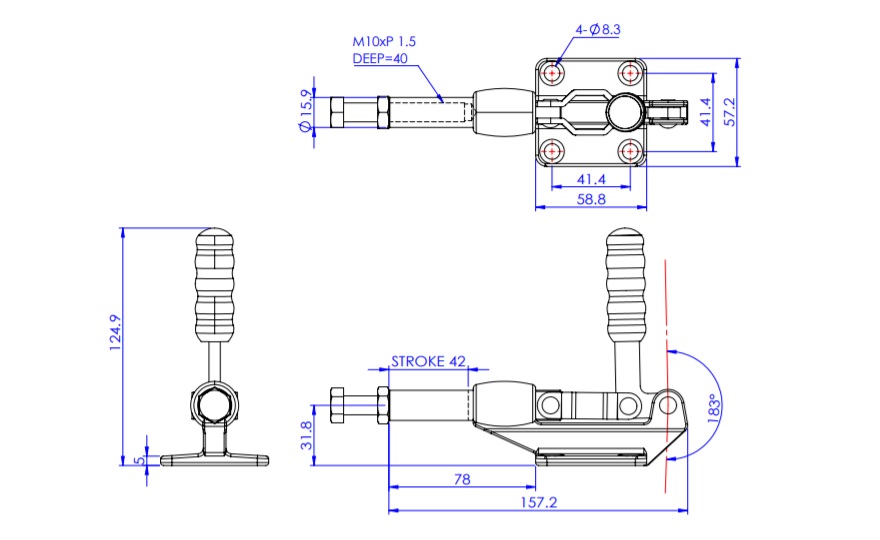 Toggle Clamp - Push-Pull Action Type - Flanged Base, Stroke 42 mm, Straight Arm GH-305-EM