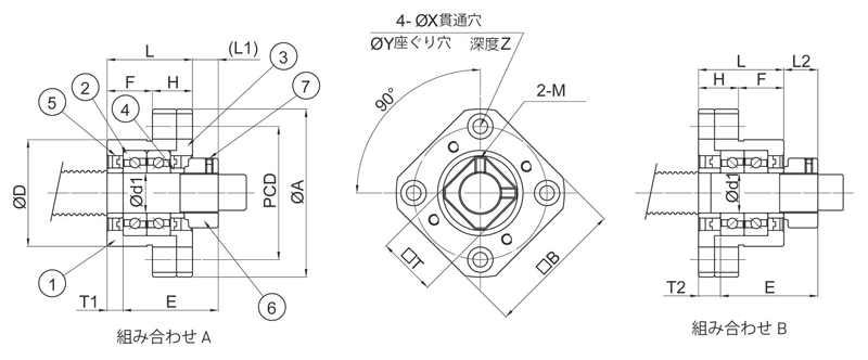 Drawing of support unit FK series fixed side