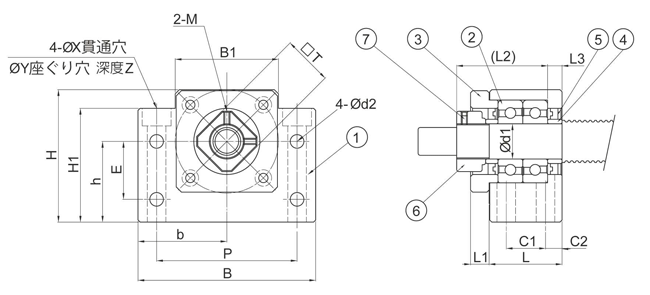 Drawing of support unit BK series fixed side