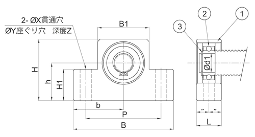 Drawing of support unit EF series support side