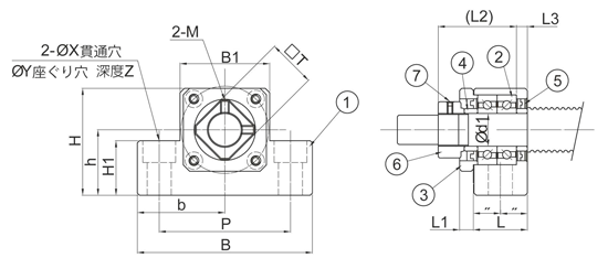 Drawing of support unit EK series support side