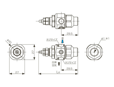 Two-fluid nozzle for fine mist generation small jet volume fan-shaped BIMV series (liquid pressurized type) drawing (SNB type)