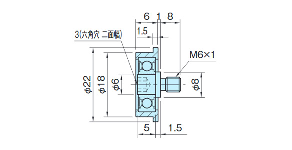 GRL22M6P-L-SUS (With Stud) dimensional drawing (mm)