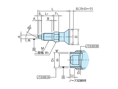 Dimensional drawing of index plunger