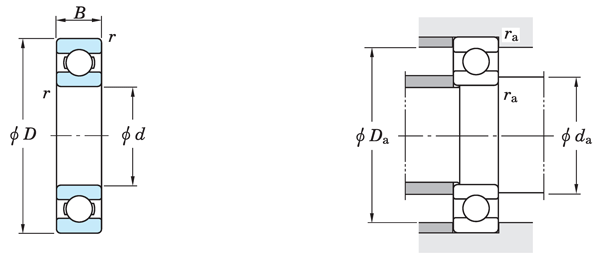 Single row deep groove ball bearing drawing