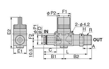 Dimensional drawing of ø6.8 (tube diameter 6.8 mm)