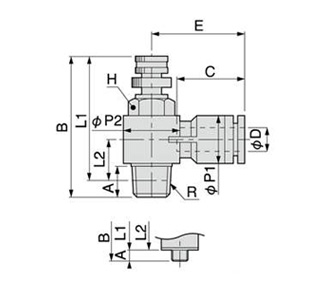 Dimensional drawing of TVL (Metric thread type)