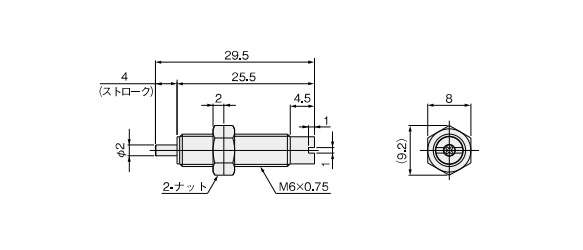 No rod tip cap: KSHA4×4 dimensional drawing Unit: mm