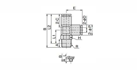 Dimensional drawing of straight (Metric thread type)