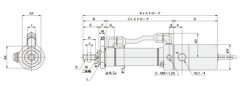 General type, slim cylinder, DA/DV/SA series, drawing 1