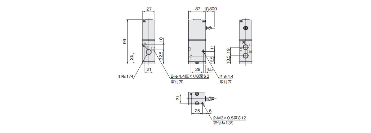 Dimensional drawing of V200E1 (mm)