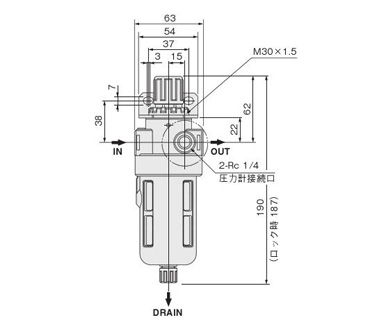 Dimensional drawing of FR300, FR301, FR302 unit: mm