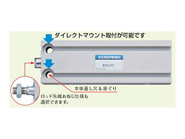 Direct mounting is possible * Main body through hole & counterbore * Rod end male thread specifications can also be selected.