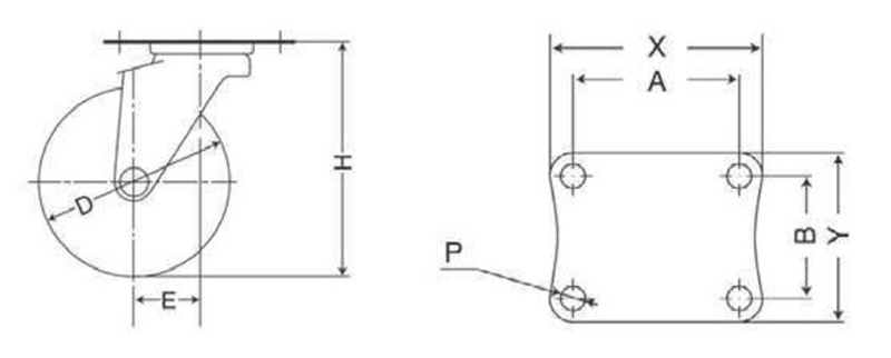 Low floor heavy duty caster THH series swivel drawing