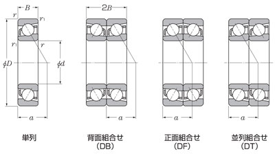 Angular ball bearing, drawing