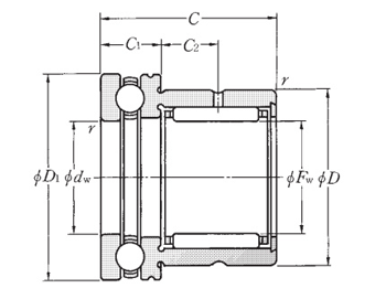 Needle roller bearing with thrust ball bearing, drawing 1