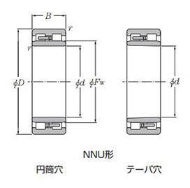 Double -row cylindrical roller bearing, drawing