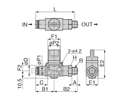 Drawing of Shutoff Valve, Hand Valve, Straight A 