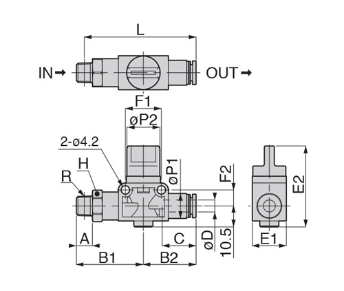 Drawing of Shutoff Valve, Hand Valve, Straight B