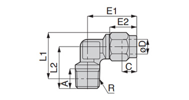 Dimensional drawing of All Brass Compression Fitting - Elbow