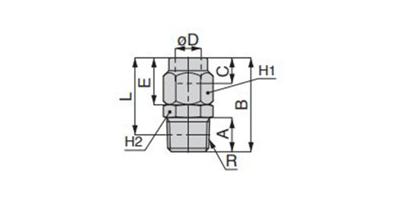 Dimensional drawing of All Brass Compression Fitting - Straight