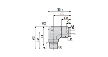 Elbow dimensional drawing (millimeter size)