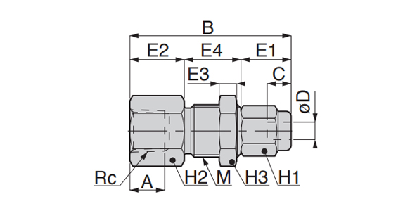 Dimensional drawing of Tube Fitting Stainless SUS316 Compression Fitting - Female Straight