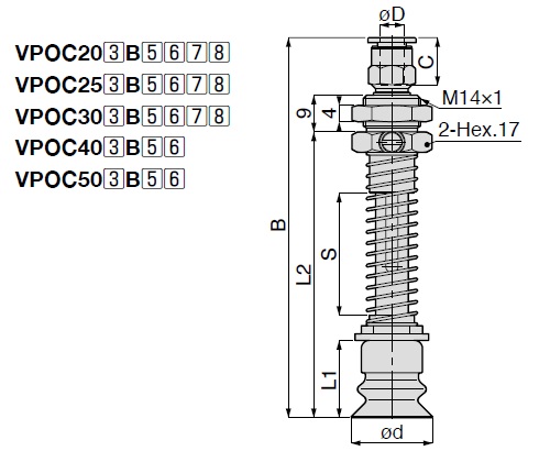 Long Stroke Bellows Type VPC One-Touch Fitting Type without Cover 