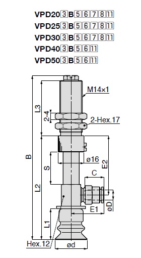 Long Stroke Bellows Type VPD One-Touch Fitting Type with Cover 