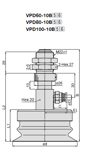 Long Stroke Bellows Type VPD One-Touch Fitting Type with Cover 