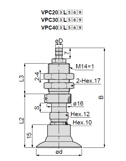 Vacuum Pad, Soft Type, VPC, Barb Fitting Type 