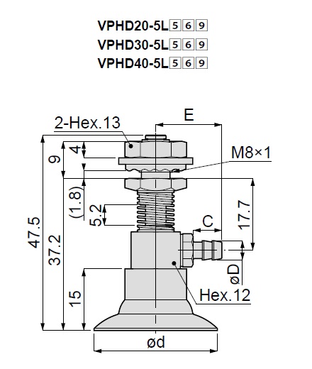 Vacuum Pad, Soft Type, VPHD, Barb Fitting Type 