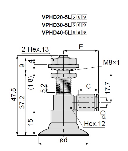 Vacuum Pad, Soft Type, VPHD, One Touch Fitting Type 