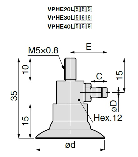 Vacuum Pad, Soft Type, VPHE, Barb Fitting Type 