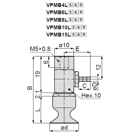 Vacuum Pad, Soft Small Type, VPMB, Barb Fitting Type 