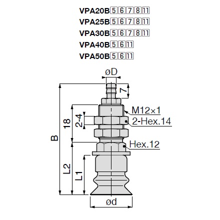 Vacuum Pad, Bellows Type, VPA, Barb Fitting Type 