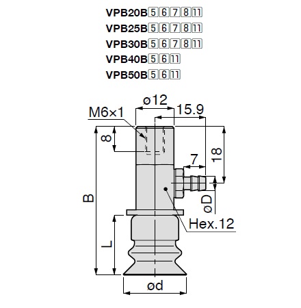 Vacuum Pad, Bellows Type, VPB, Barb Fitting Type 