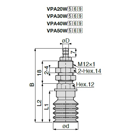 Vacuum Pad Multistage Bellows Type VPA Barb Fitting Type 