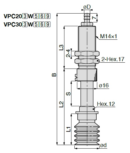 Vacuum Pad Multistage Bellows Type VPB One Touch Fitting Type 