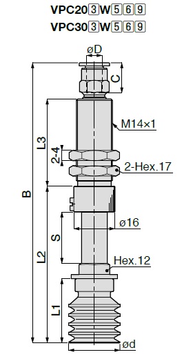 Vacuum Pad Multistage Bellows Type VPB One Touch Fitting Type 