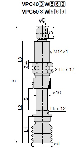 Vacuum Pad Multistage Bellows Type VPB One Touch Fitting Type 