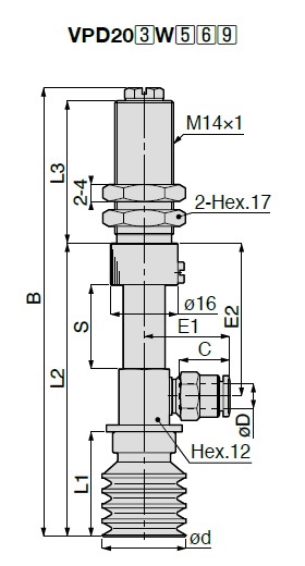 Vacuum Pad Multistage Bellows Type VPD Barb Fitting Type 