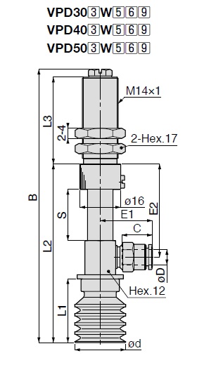 Vacuum Pad Multistage Bellows Type VPD Barb Fitting Type 