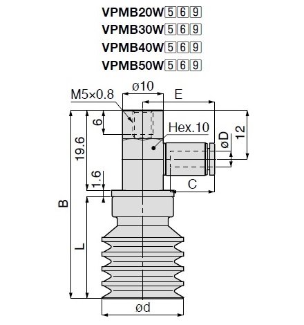 Vacuum Pad Multistage Bellows VPMB One-Touch Fitting Type