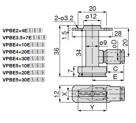 Vacuum Pad Oval Type VPBE One Touch Fitting Type 