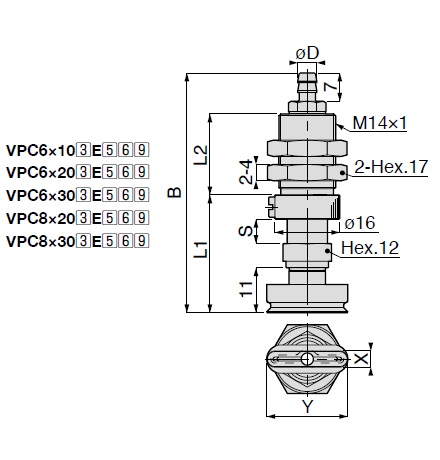 Vacuum Pad Oval Type VPC Barb Fitting Type 