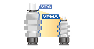 Small holders downsized from existing vacuum pad holders (A, B, C, D, E types) to save space. Also compatible with the optional fall prevention valve and directly attachable-type pad filters.