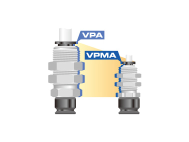 Small holders downsized from existing vacuum pad holders (A, B, C, D and E types) to save space. Also compatible with the optional fall prevention valve and directly attachable-type pad filters.