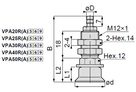 Vacuum Pad, Standard Type, VPA, Barb Fitting Type 