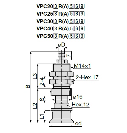 Vacuum Pad, Standard Type, VPC, Barb Fitting Type 